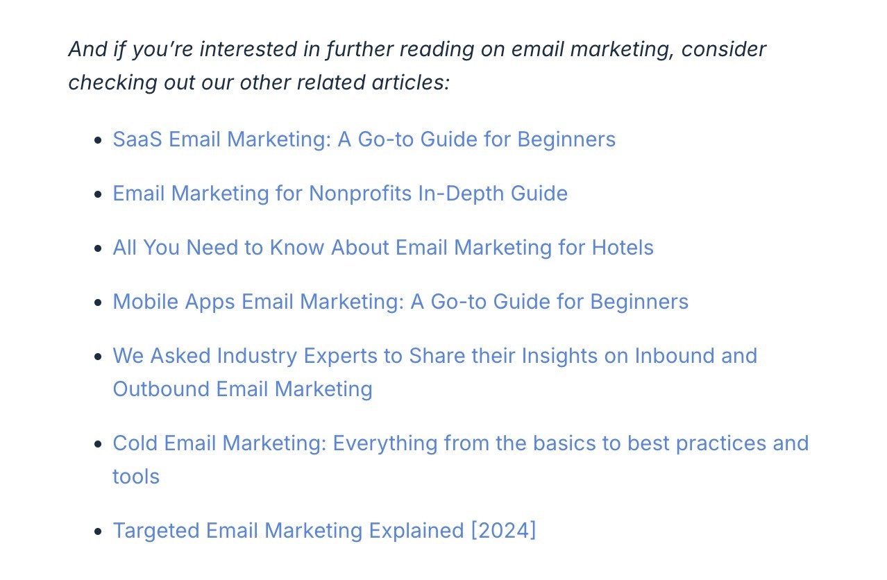 Related resources at the bottom of a pillar page by Mailtrap.