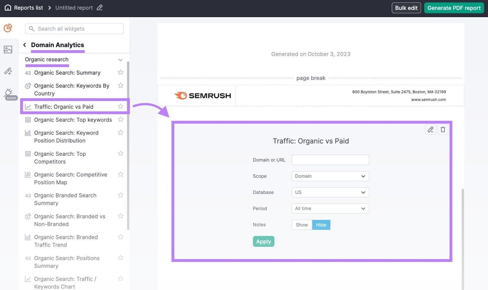 Building "Traffic: Organic vs Paid" report