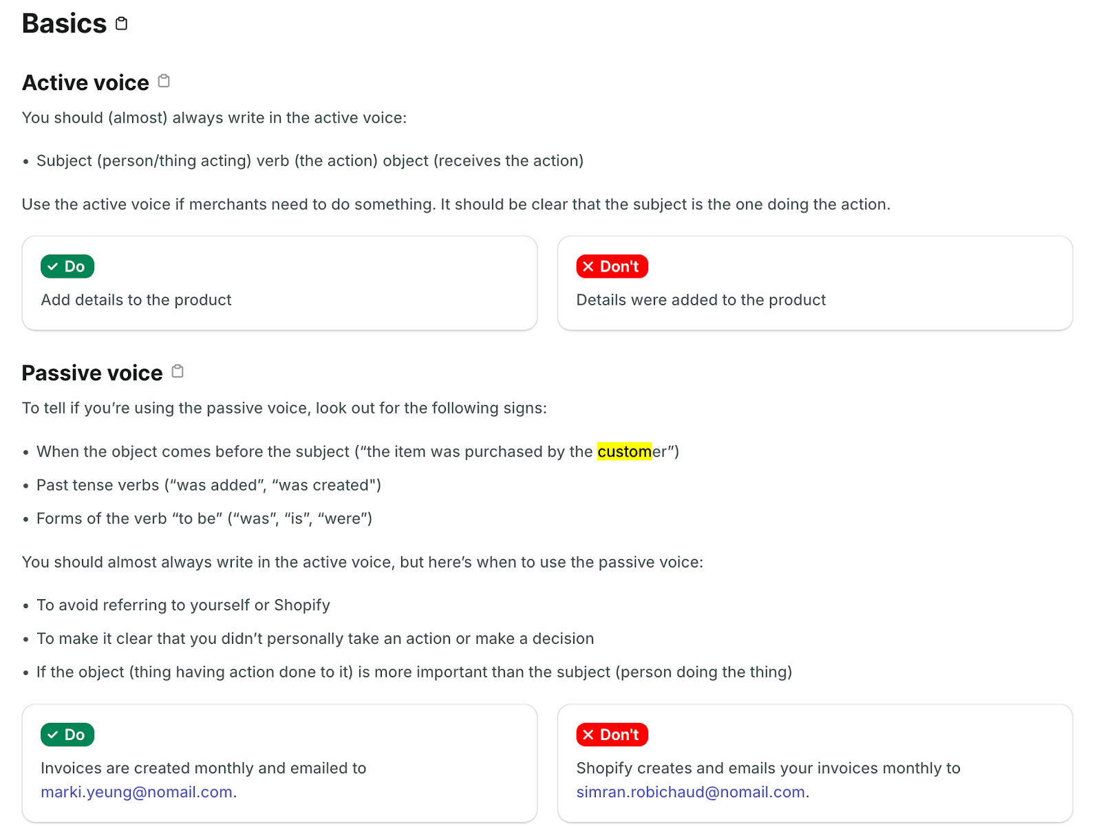 Shopify’s content style guide