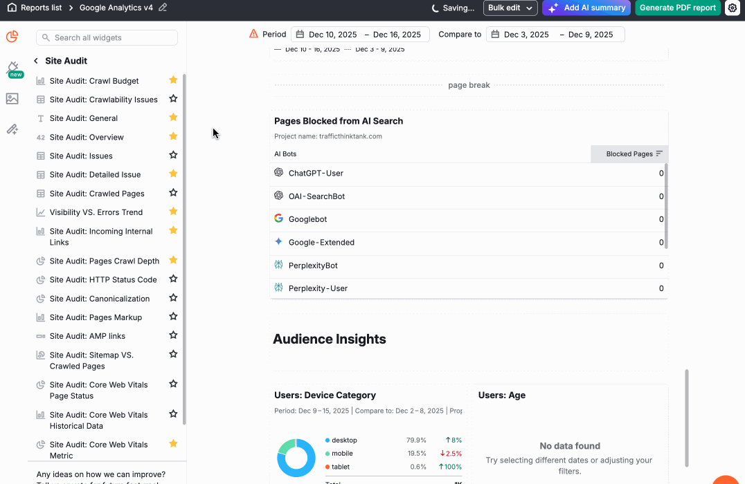 add site audit to your SEO and AI report