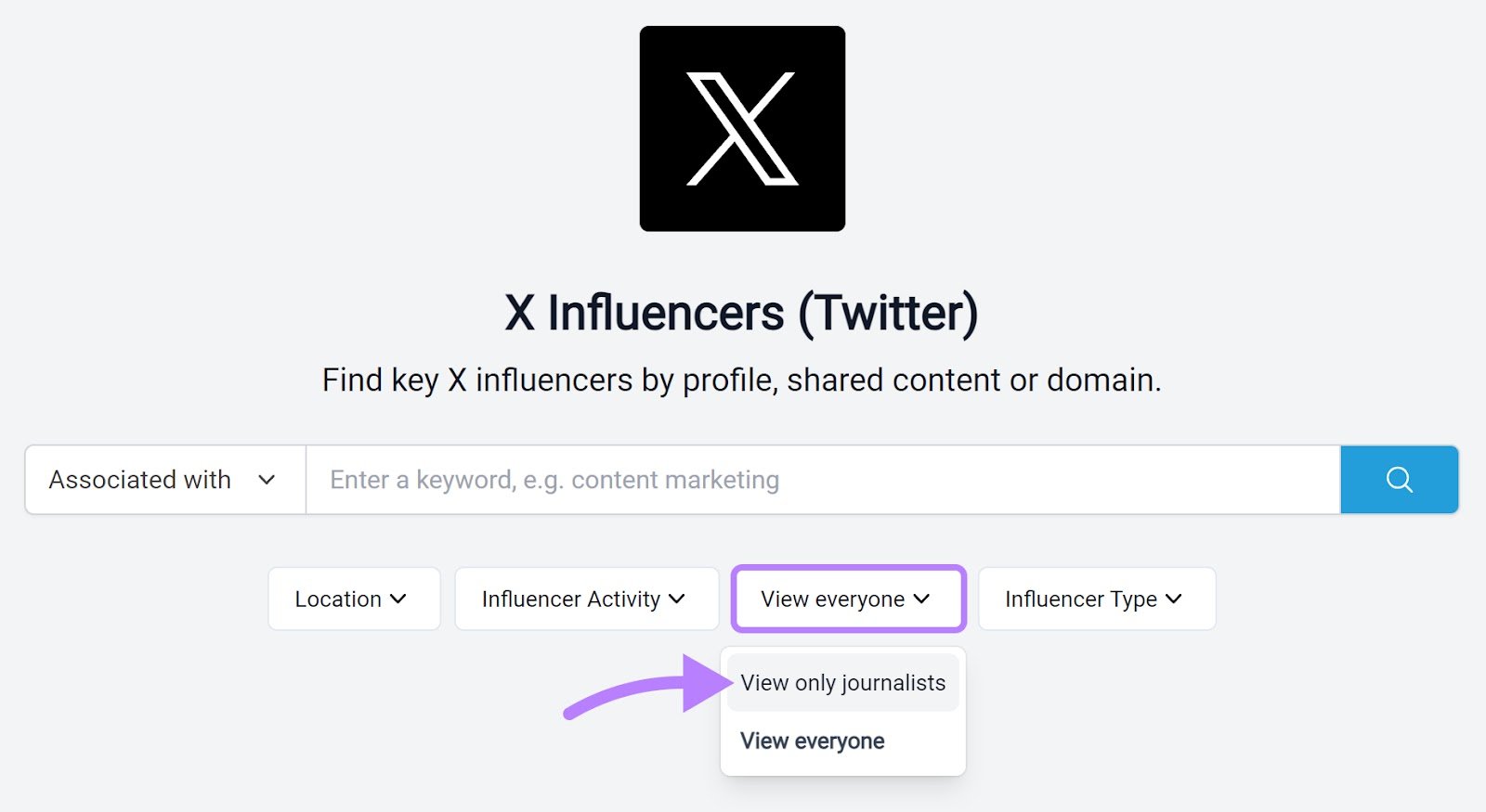 using "View only journalists" filter in BuzzSumo's search