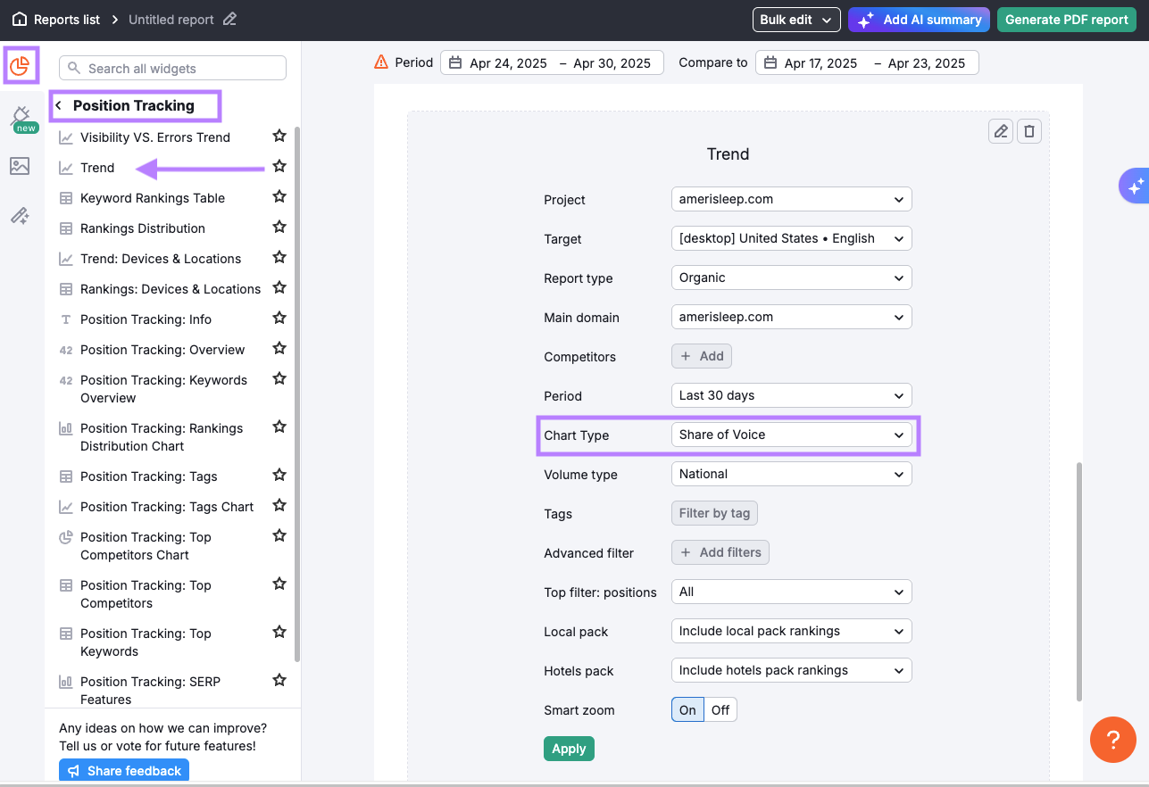 Adding SoV to reports