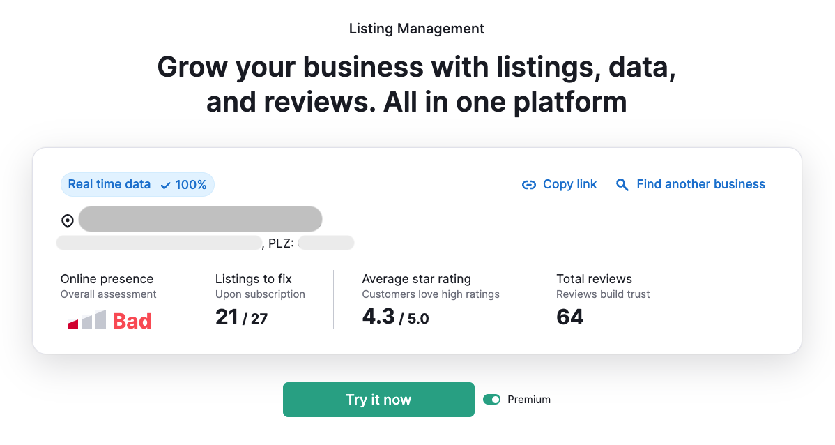 Listing Management overview dashboard
