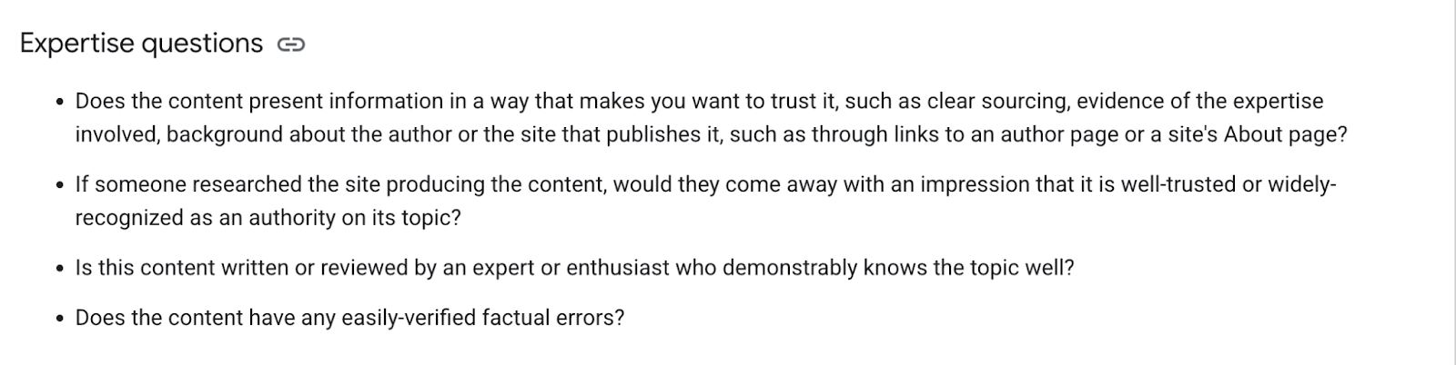 Google's documentation highlighting the importance of expert-driven content.