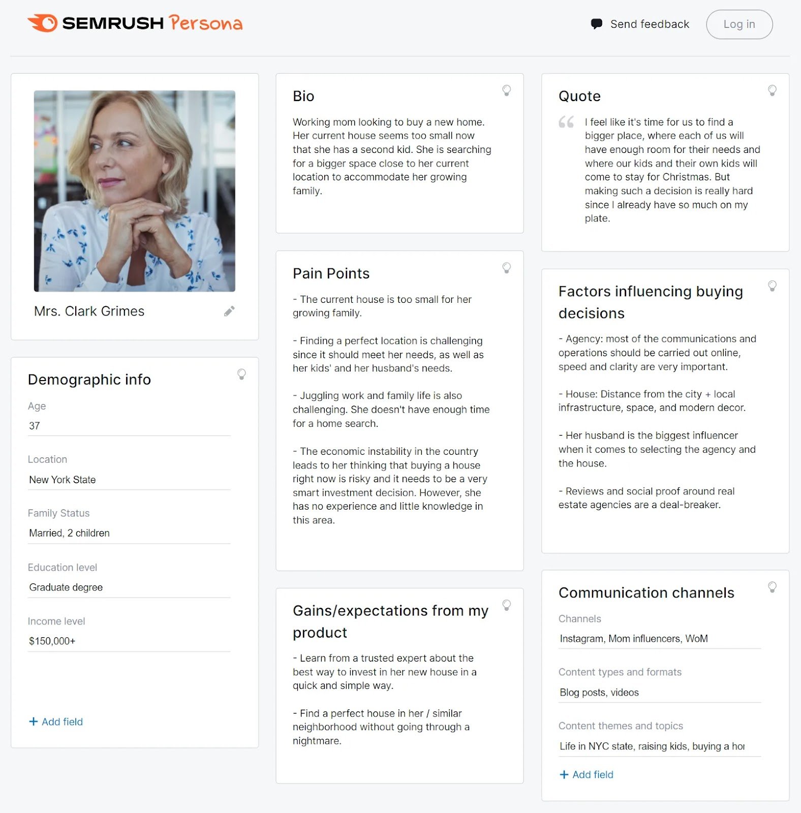 A buyer personal created in Semrush Persona tool