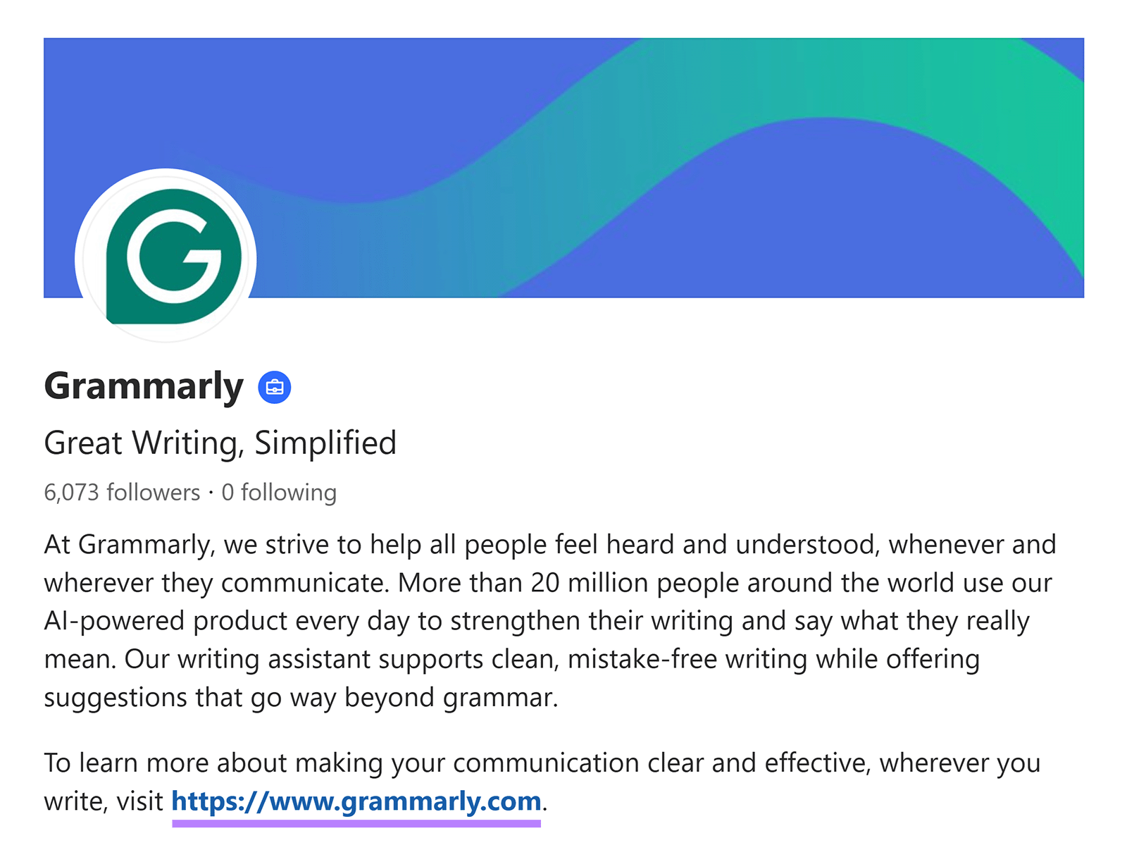 Grammarly Quora profile with link to Grammarly homepage highlighted.