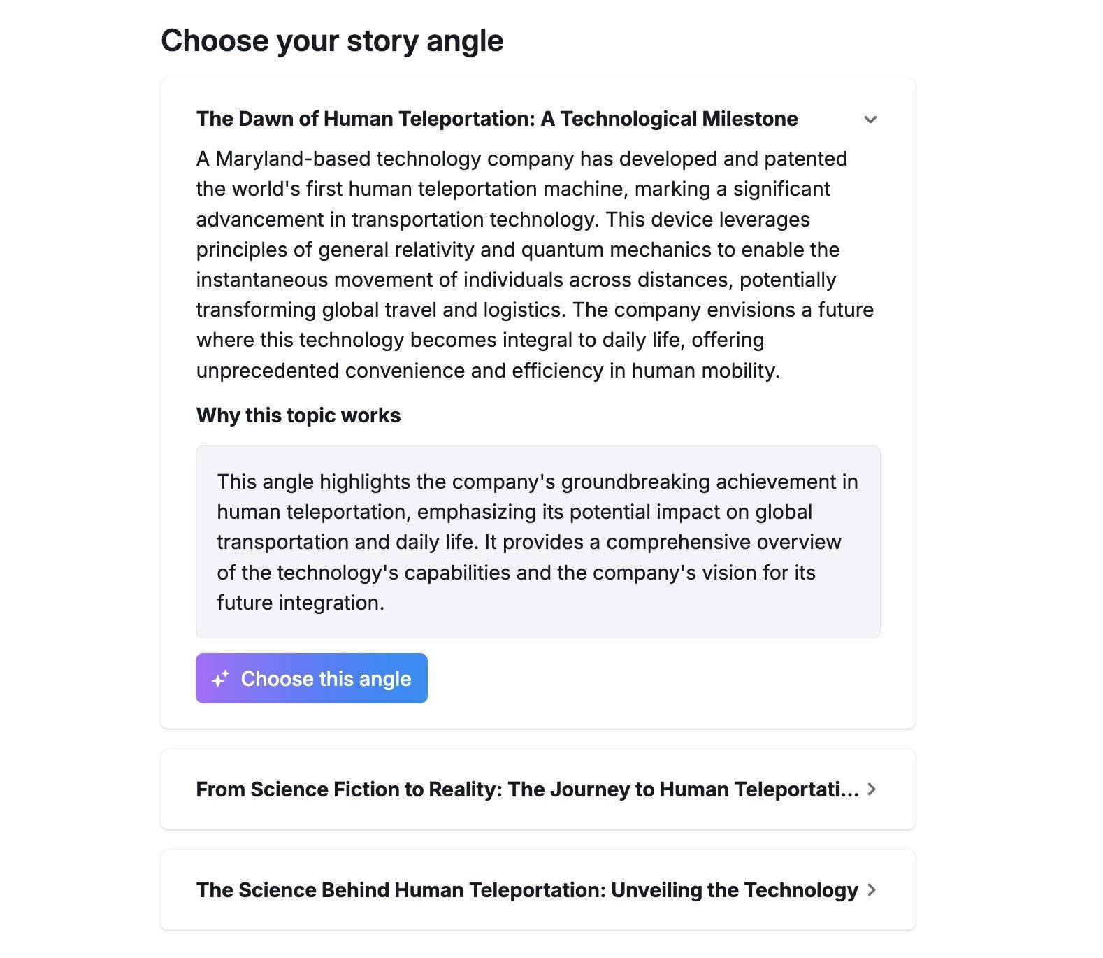 Three story angles to choose from on the AI PR Toolkit.