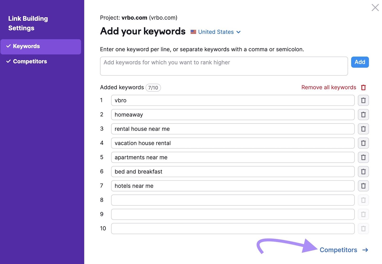 Click on "Competitors" in the bottom right corner