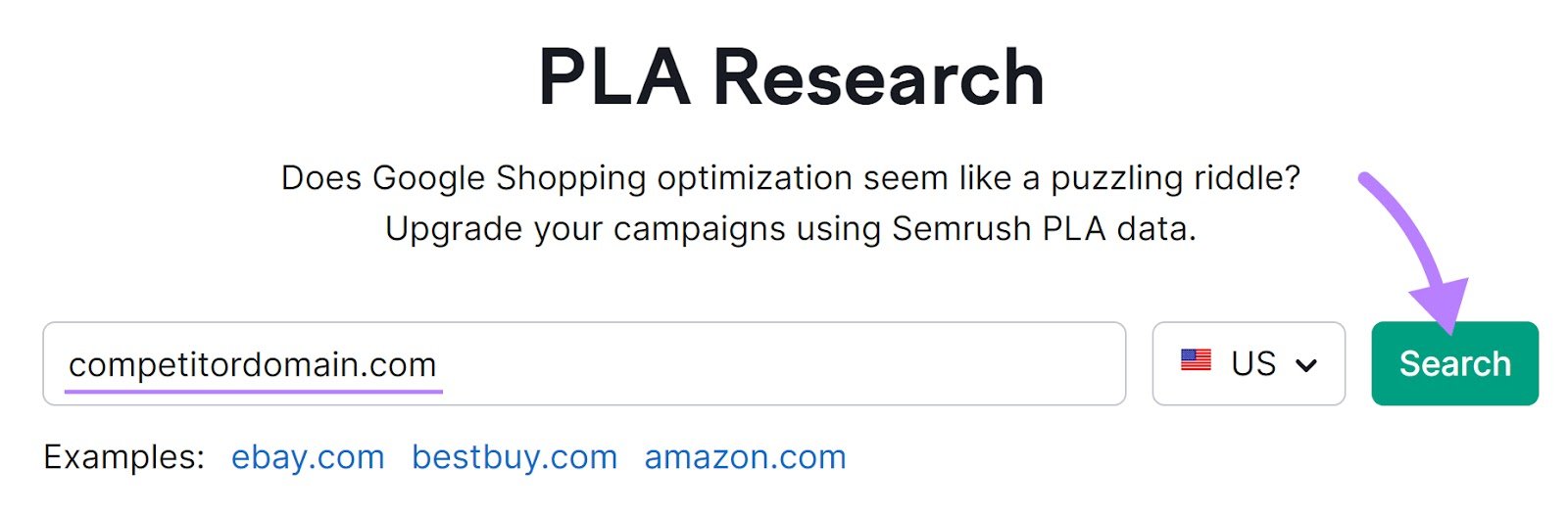 PLA Research tool search bar