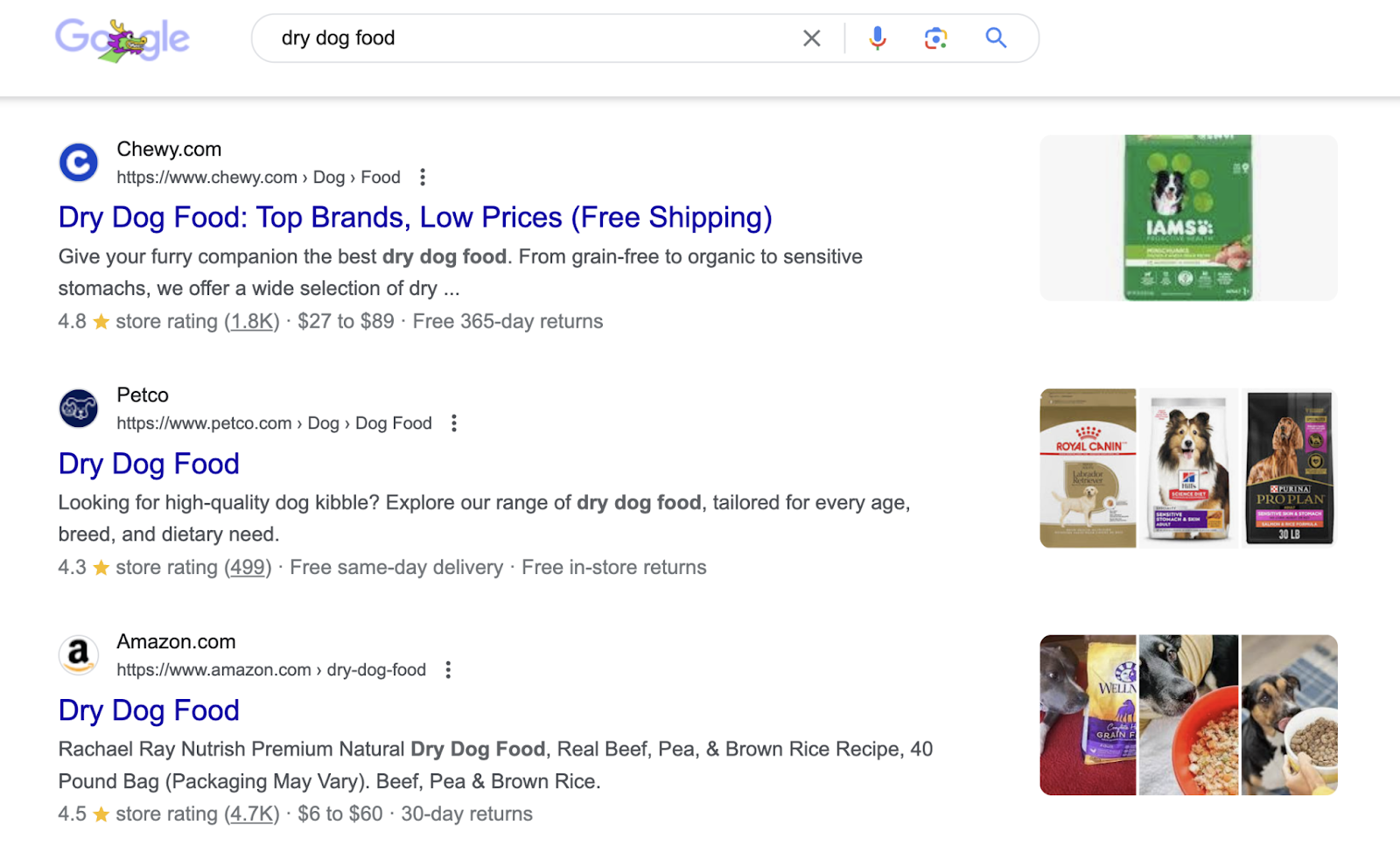 dry dog food search results