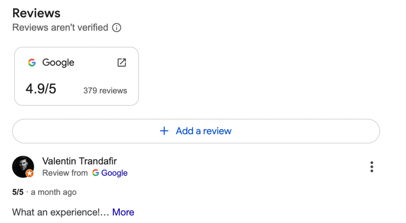 Google screenshot of "Add a review"