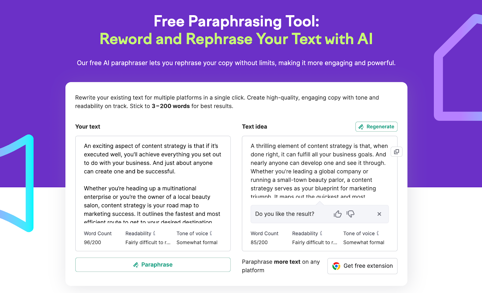 The Free Paraphrasing Tool - an AI tool for rewording