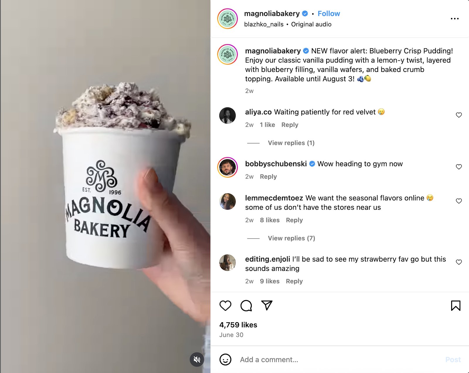 A bakery posts a picture of a new item on their menu for the season.