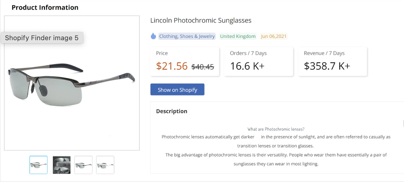 shopify finder's ecommerce tool