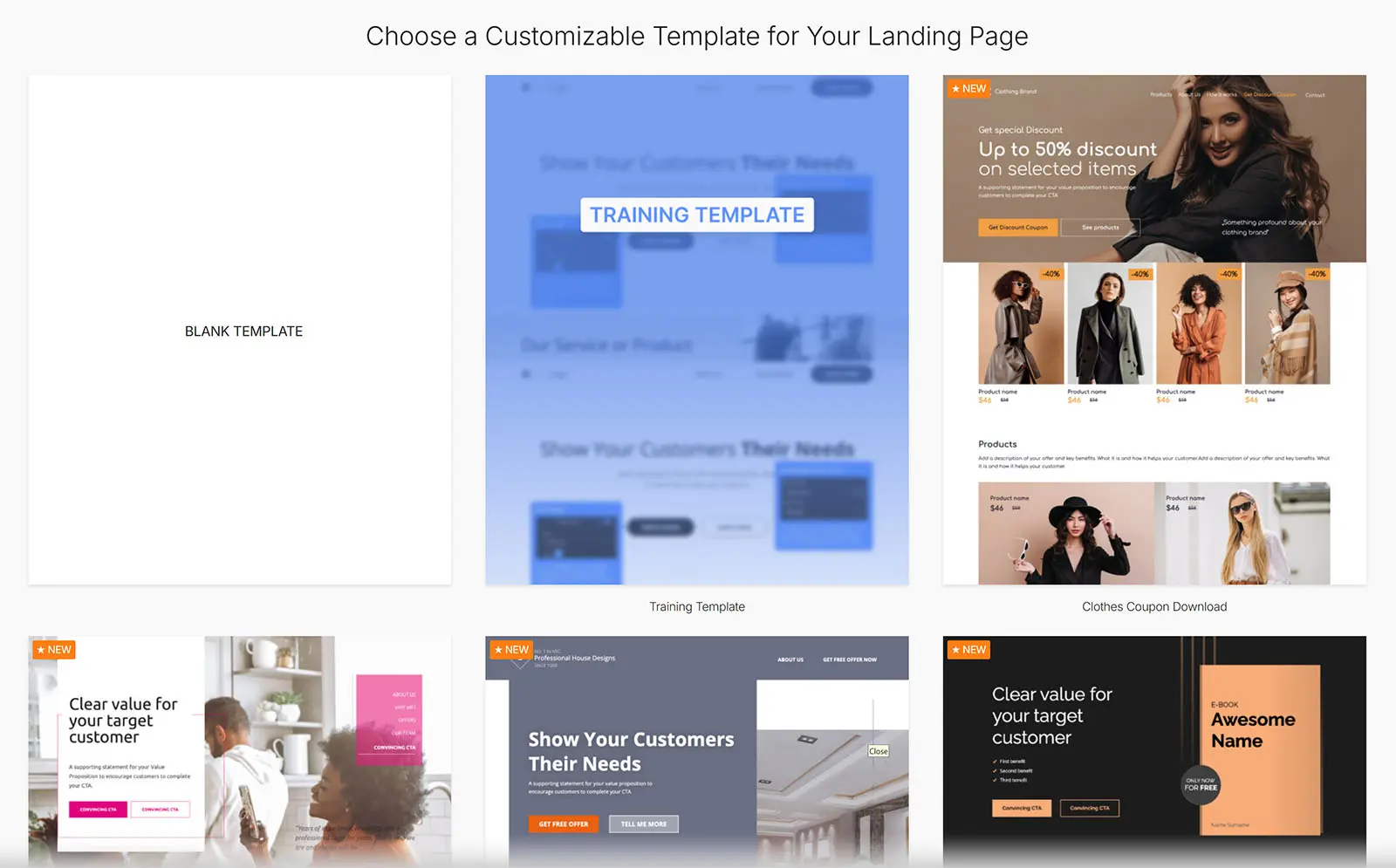 Landing Page Builder app with multiple customizable ready-to-use templates to choose from.