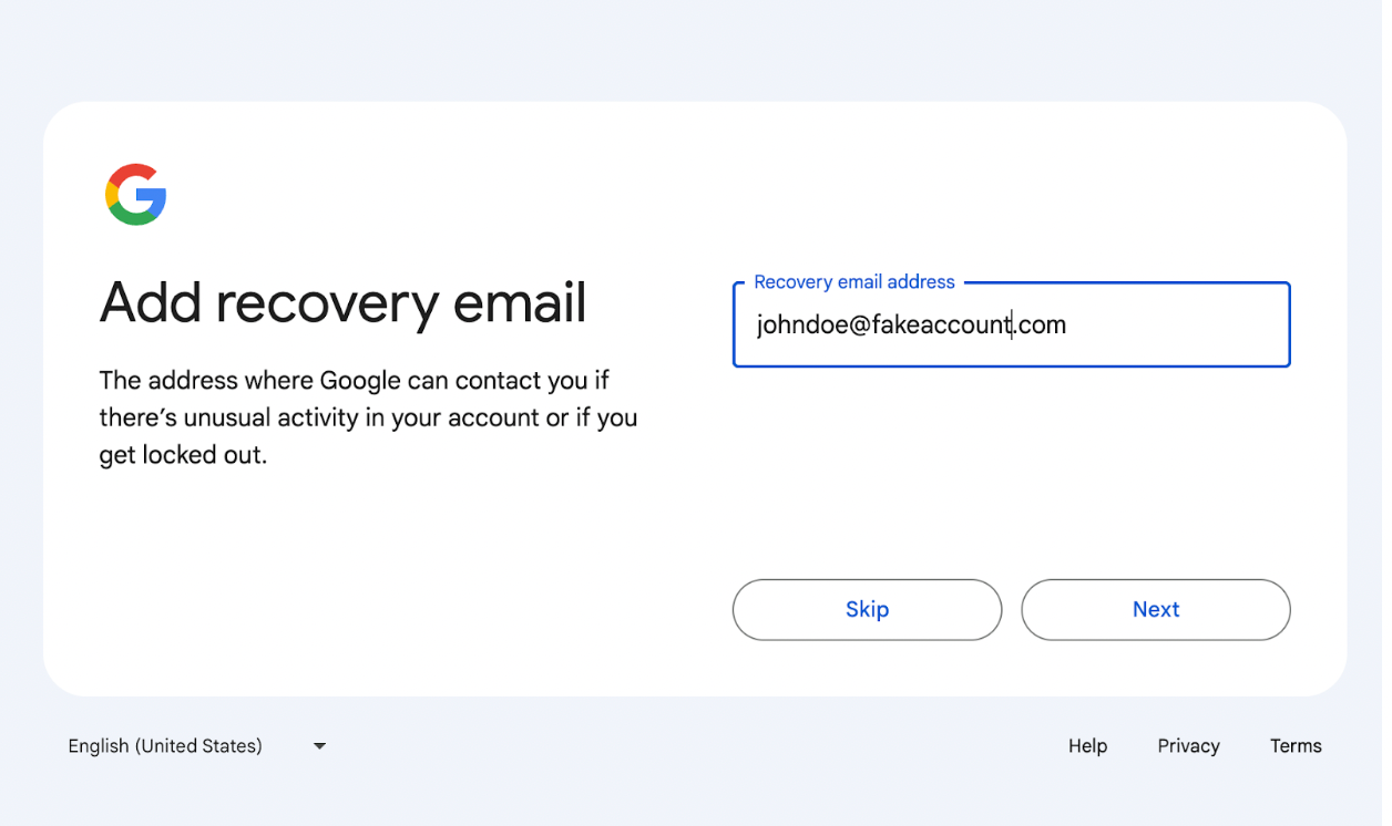 Add a recovery email on Gmail