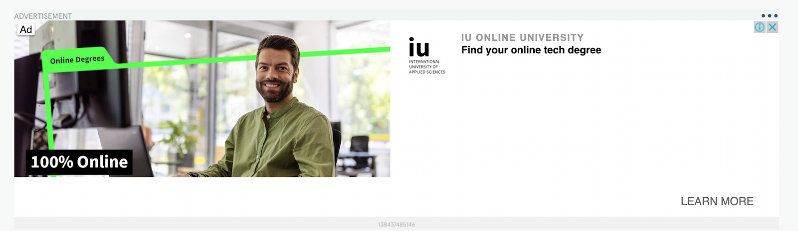 IU online university's ad for an online tech degree