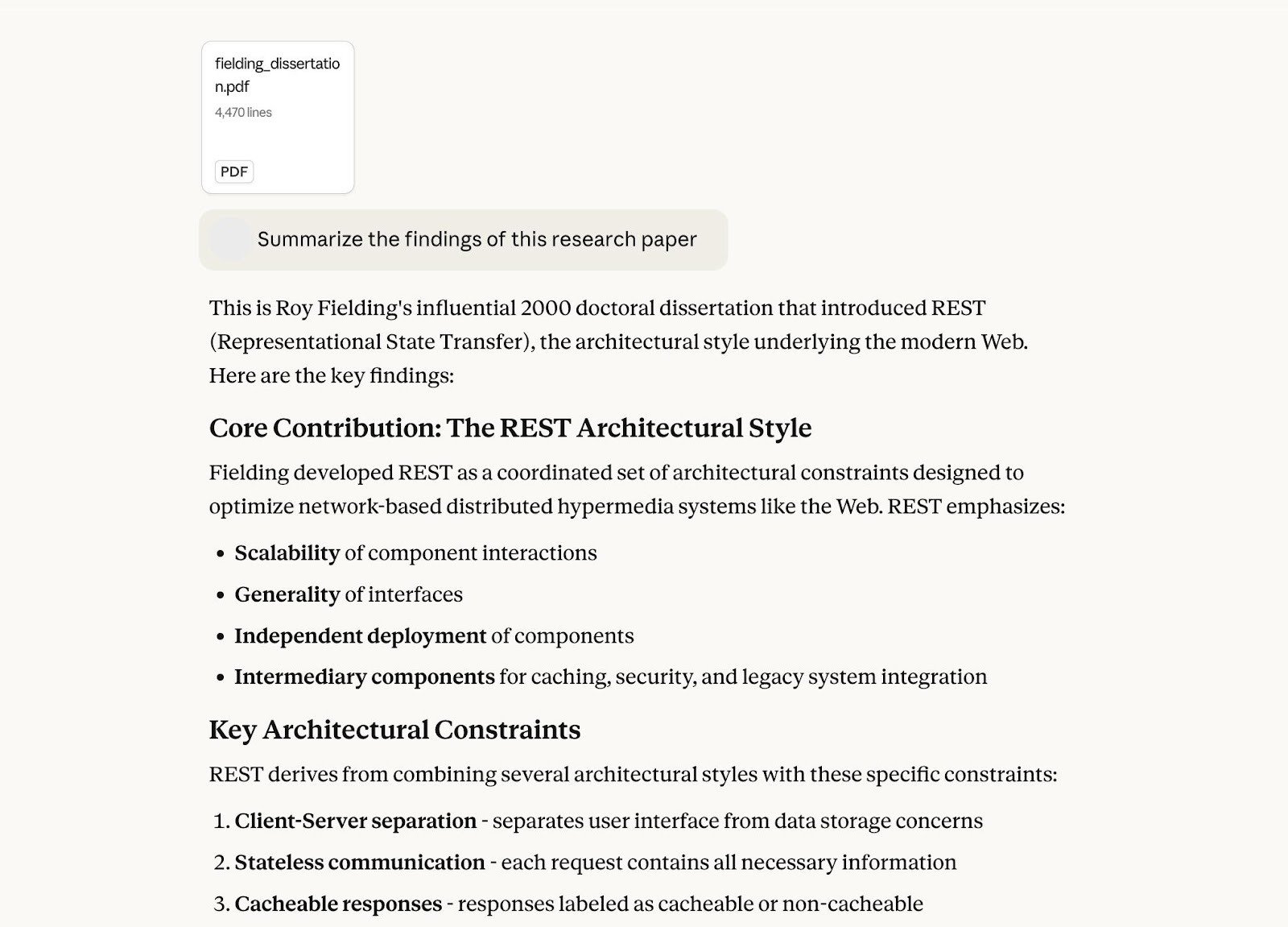 Claude Sonnet 4 summarizing the findings of a research paper.