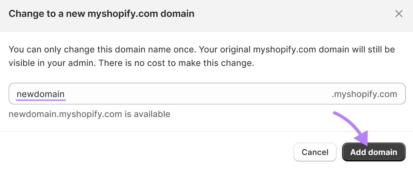 new sub domain value entered and arrow pointing to Add domain button.