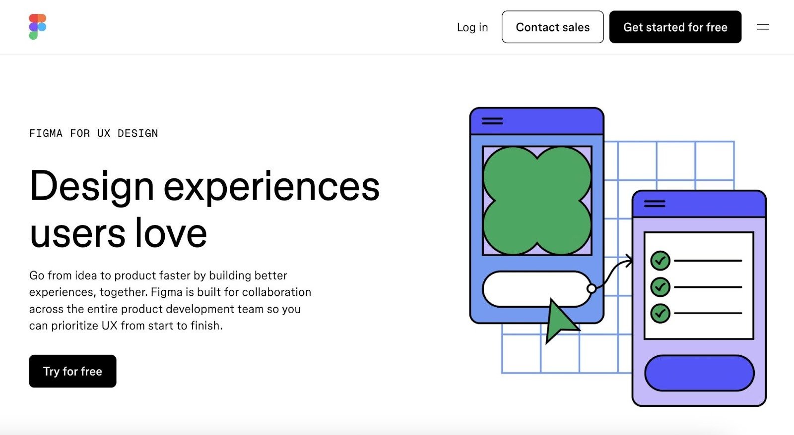 A landing page by Figma with the headline "Design experiences users love."