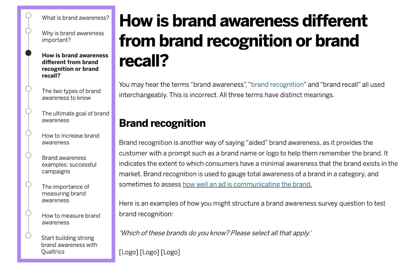 A sticky progress bar and table of contents with an expanded layout highlighted on the left-hand side of the page.