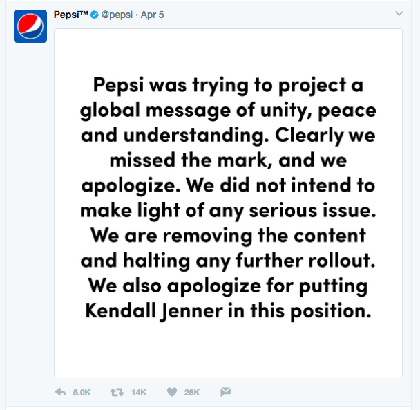Pepsi apology tweet