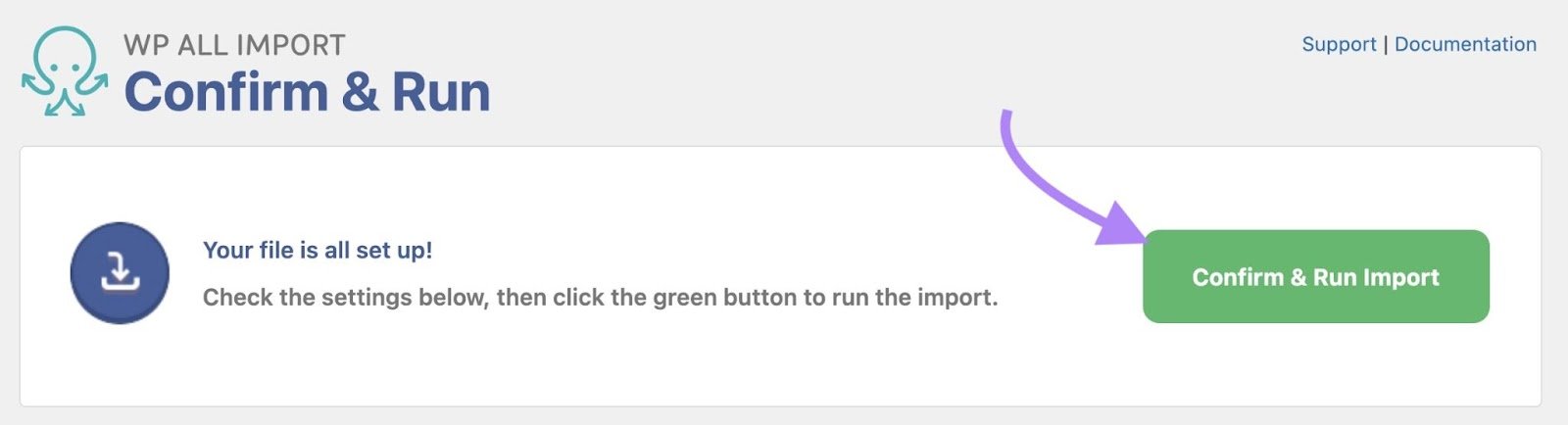 “Confirm & Run Import” clicked on WP All Import to generate pages for a programmatic SEO campaign.