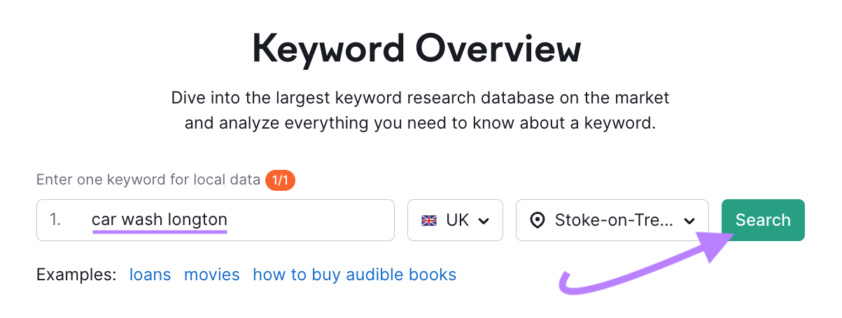 "car wash longton" entered into Keyword Overview search bar