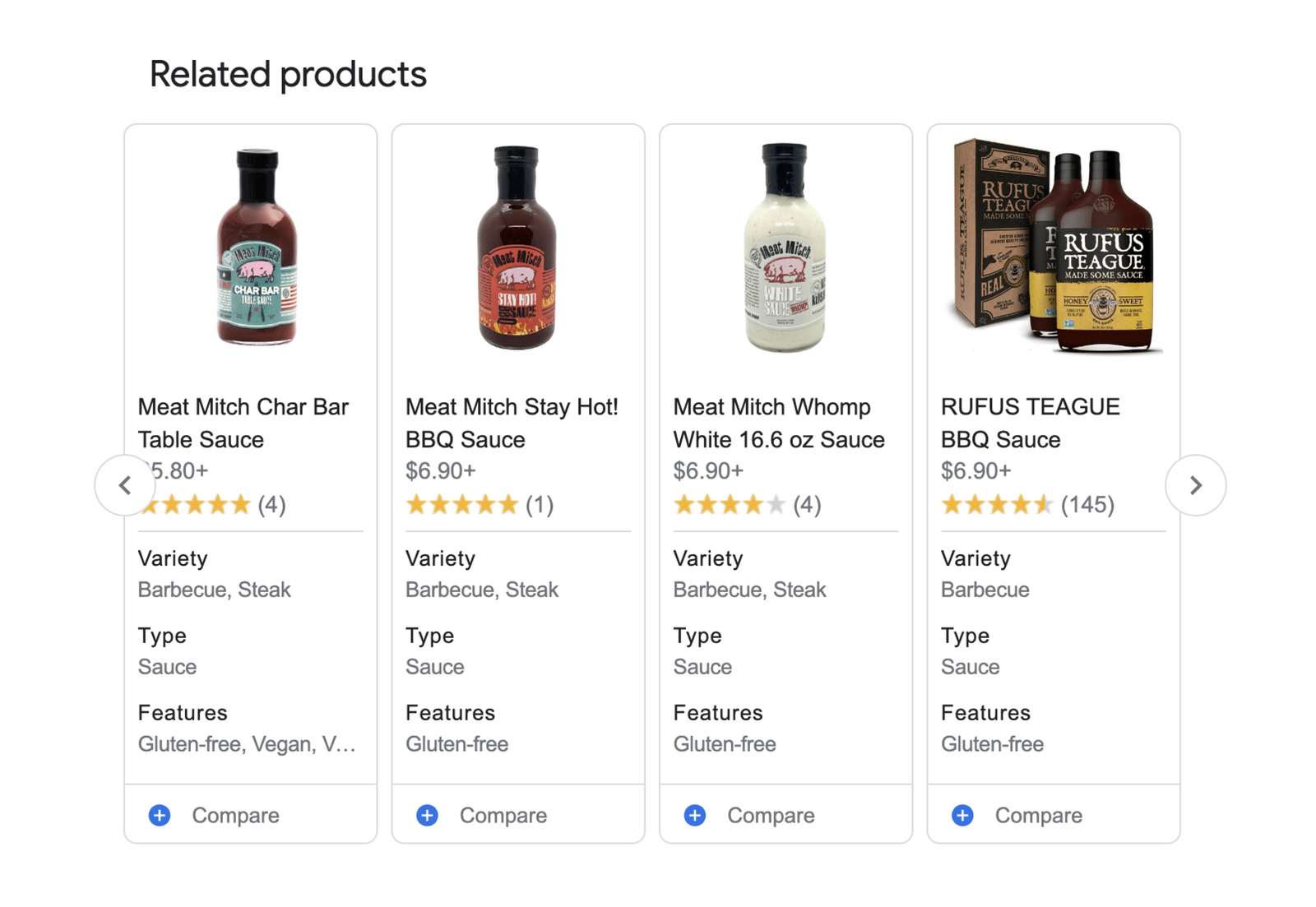 A screenshot of the Related Products SERP feature on Google for desktop.