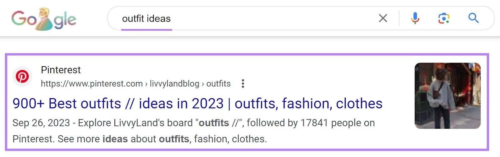 An example of Pinterest content, ranking in Google for "outfit ideas"