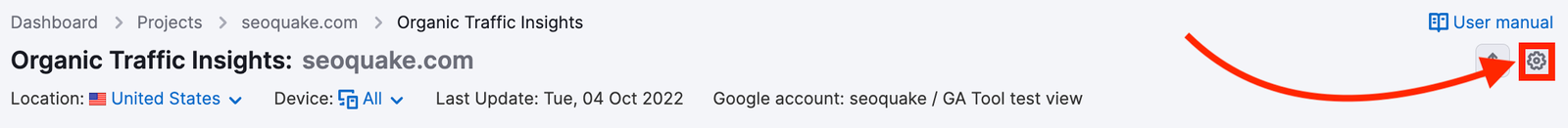 A gear settings button in Organic Traffic insight in the top-right corner.