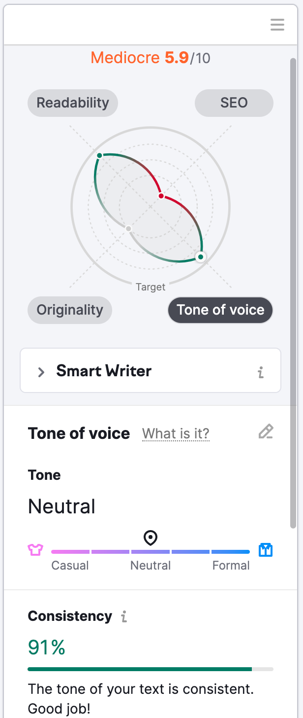 The real-time content check for tone of voice.