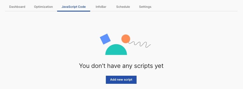 The JavaScript Code dashboard allows you to add custom scripts to run on your page.