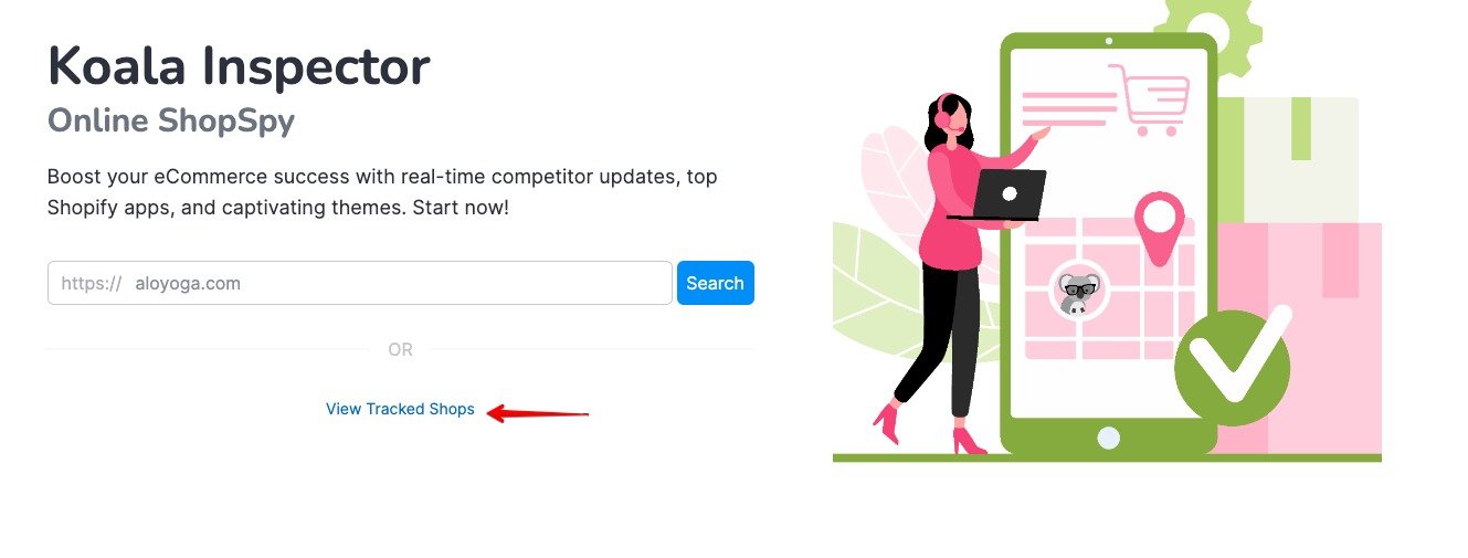 The ‘View Tracked Shops’ link is underneath the search bar on the app's home page.