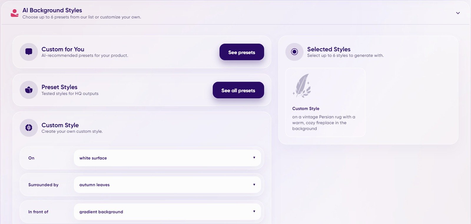 Choosing AI Background Styles for your product photo creatives in AdCreative.ai.