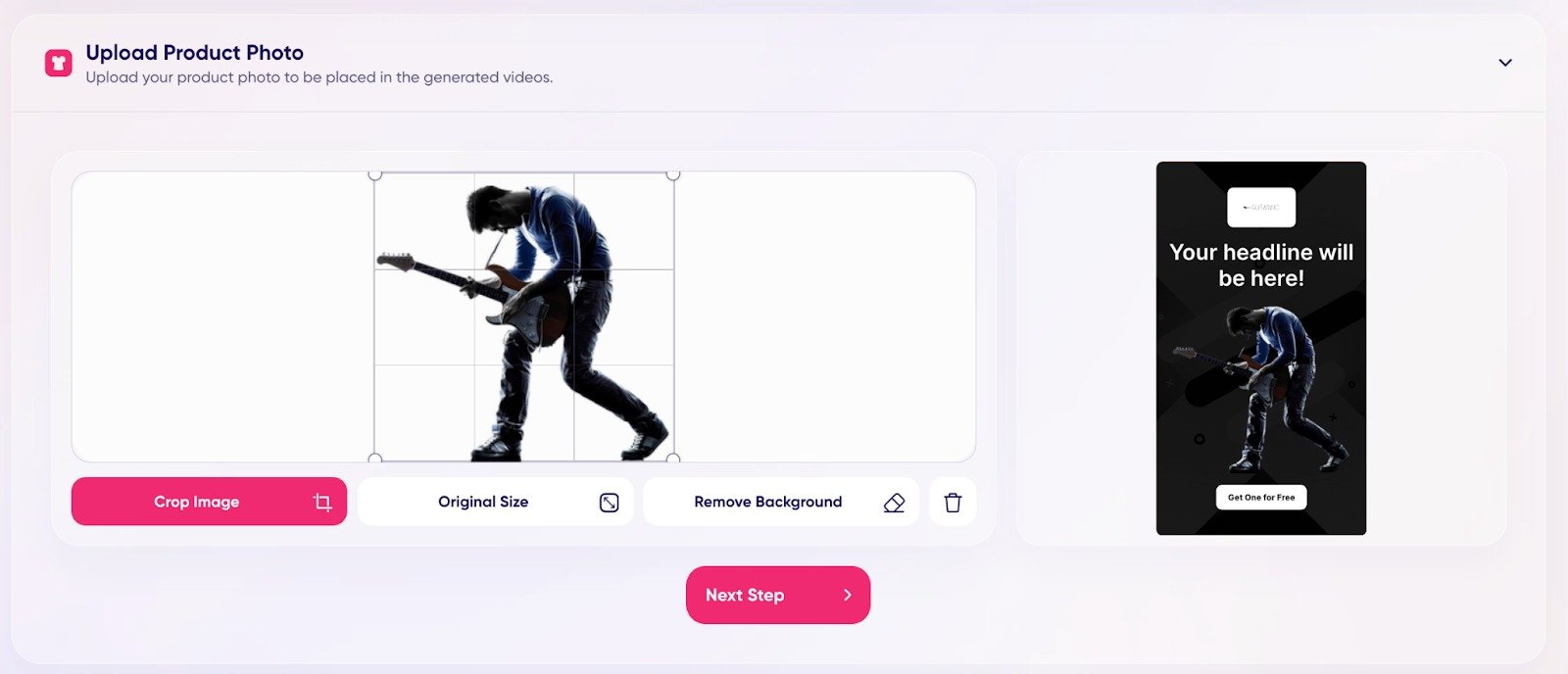 An example of the &lsquo;Upload Product Photo&rsquo; step with the product photo uploaded.