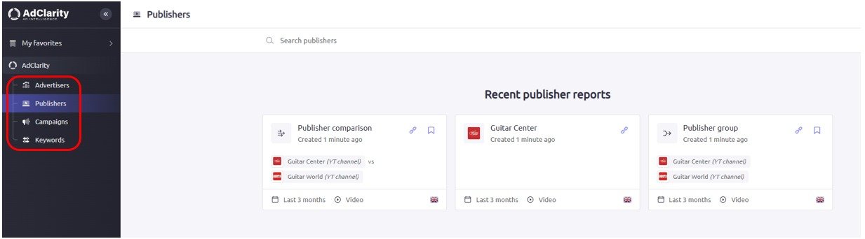 Accessing the report categories in AdClarity — Advertising Intelligence