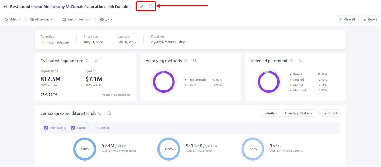 How to share your report and navigate to a campaign landing page in AdClarity — Advertising Intelligence