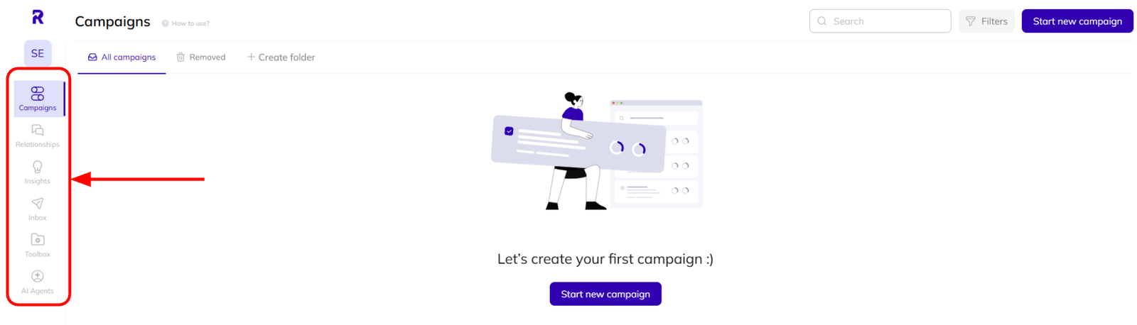 The navigation menu in AI Backlink Builder.