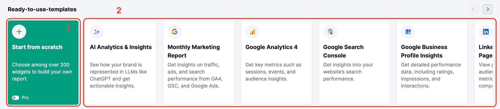 Where to click to create reports from scratch or from a pre-existing template.