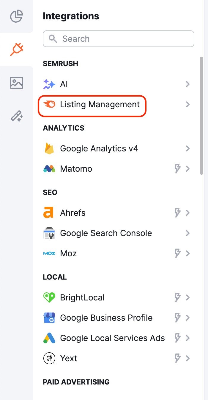 Semrush Local tools highlighted with a red rectangle in the left menu.
