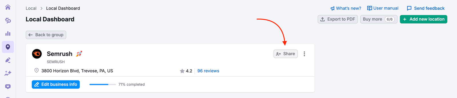 How To Share a Location in Semrush Local Tools image 2