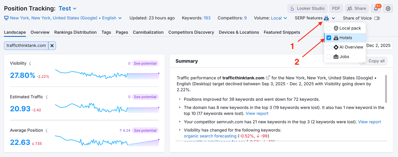 Tracking hotel pack in Position Tracking.